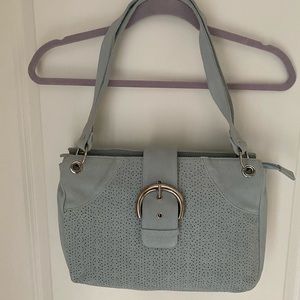 NWOT Pamela Mc Coy suede blueish/grayish satchel bag